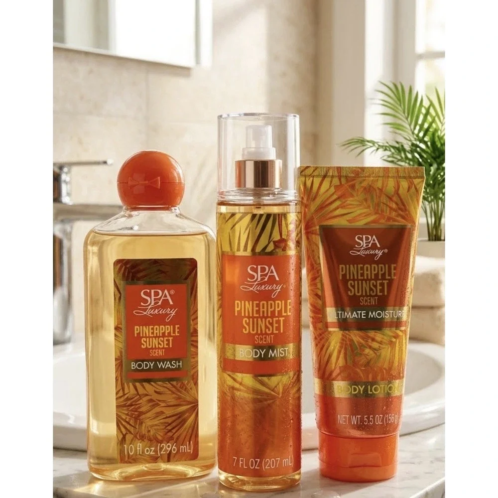 Spa Luxury Pineapple Sunset Scent Body Wash, Body Mist, Body Lotion Set/3